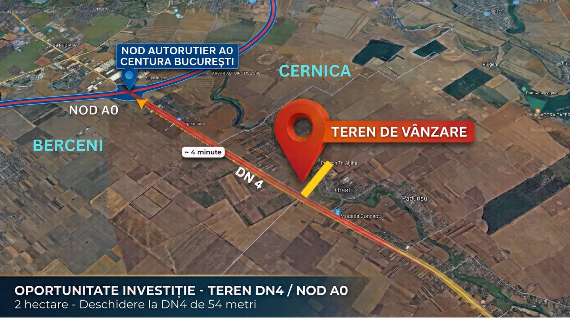 Teren 2 HA, Deschidere 54 ml la DN4 – Pol Logistic Frumușani (Proximitate A0 Sud) — fotografia 1 din 4