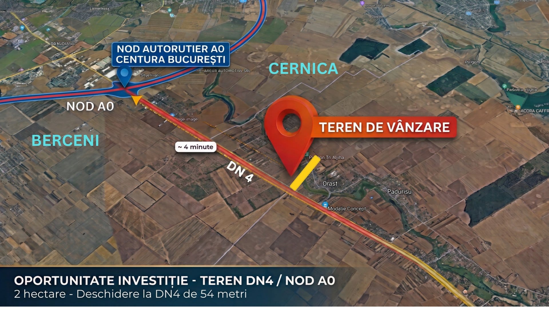 Teren 2 HA, Deschidere 54 ml la DN4 – Pol Logistic Frumușani (Proximitate A0 Sud) — fotografia 1 din 4